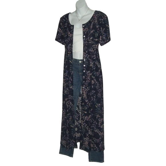 Vintage 90's Dress Liz Claiborne Button Down Duster Floral Grunge Flower Blue 6 - Picture 6 of 16